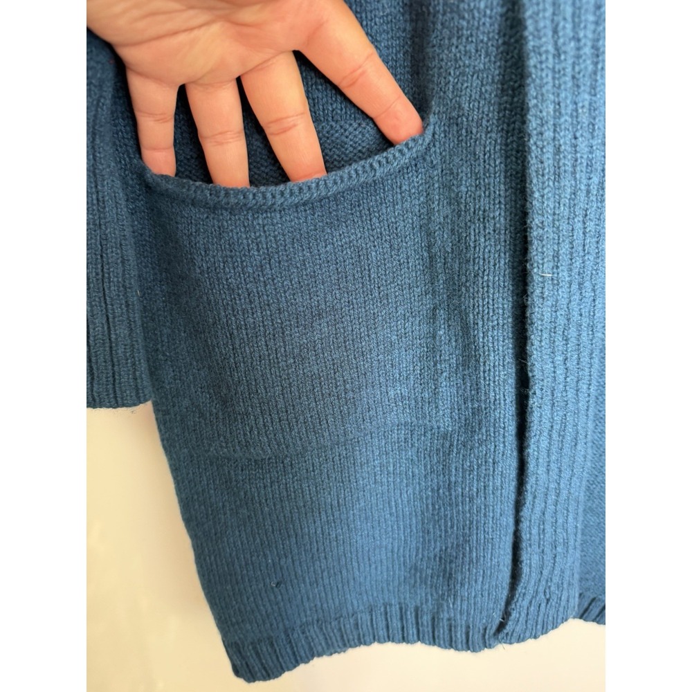 VTG Kerry Woolen Mills Ireland Pure New Wool Open Cardigan Blue Sz L/XL - Picture 6 of 10